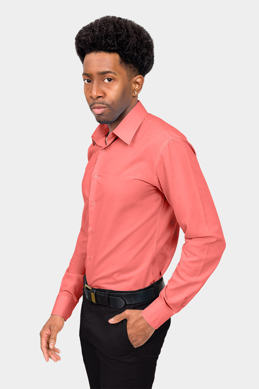 Men's Slim Fit Solid Color Dress Shirt (Coral) – G-Style USA