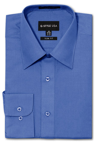 Men's Slim Fit Solid Color Dress Shirt (French Blue) – G-Style USA