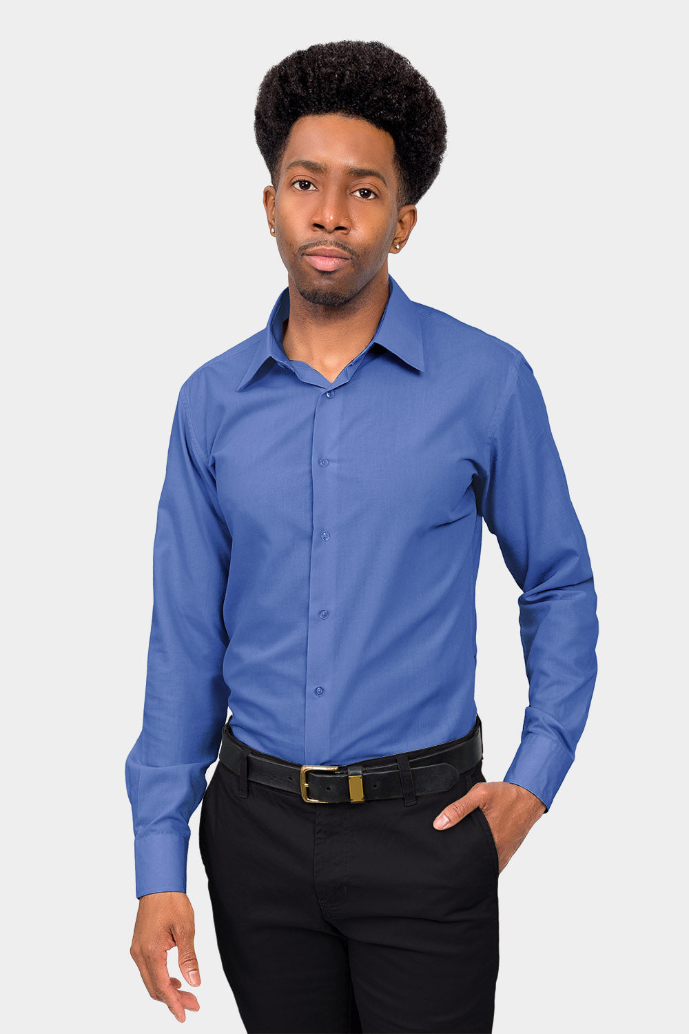 Men's Slim Fit Solid Color Dress Shirt (French Blue) French Blue / 2X-Large/18-18.5 Neck/34-35 Sleeve Men's Slim Fit Solid Color Dress Shirt (French Blue) French Blue / 2X-Large/18-18.5 Neck/34-35 Sleeve