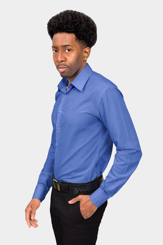 Men's Slim Fit Solid Color Dress Shirt (French Blue) – G-Style USA