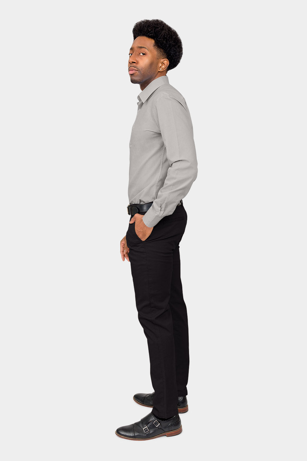 men's gray dress shirt Men's Slim Fit Solid Color Dress Shirt (Grey) Grey / Large/16-16.5 Neck/32-33 Sleeve