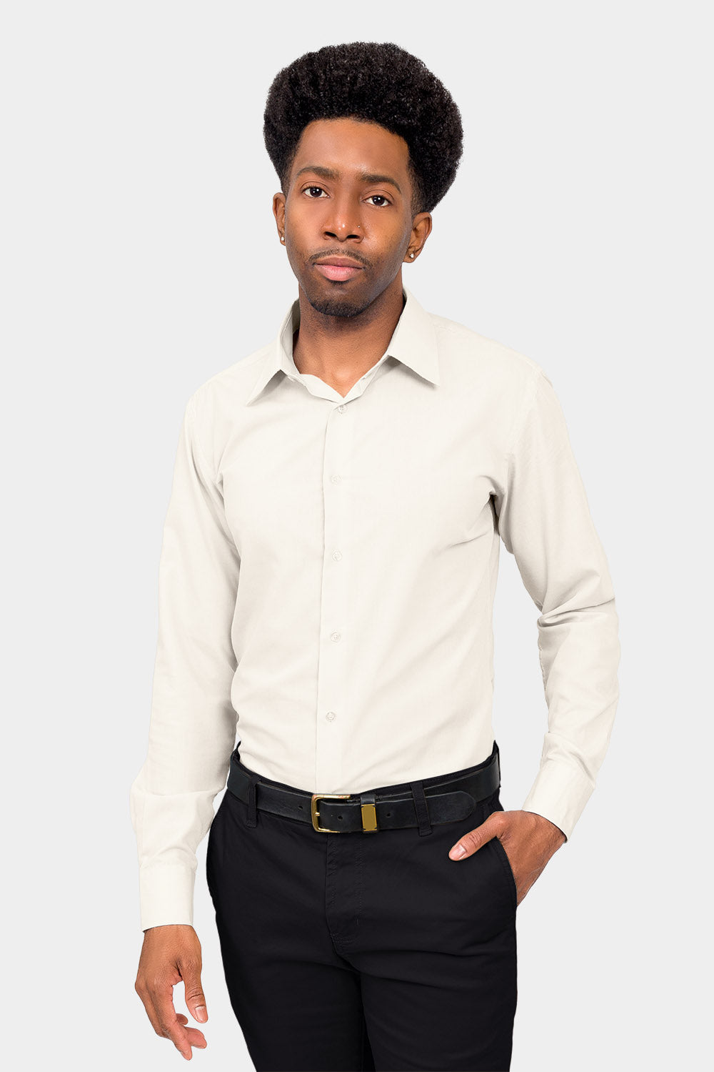 Men's Slim Fit Solid Color Dress Shirt (Ivory), Ivory / X-Large/17-17.5 Neck/36-37 Sleeve Men's Slim Fit Solid Color Dress Shirt (Ivory), Ivory / X-Large/17-17.5 Neck/36-37 Sleeve