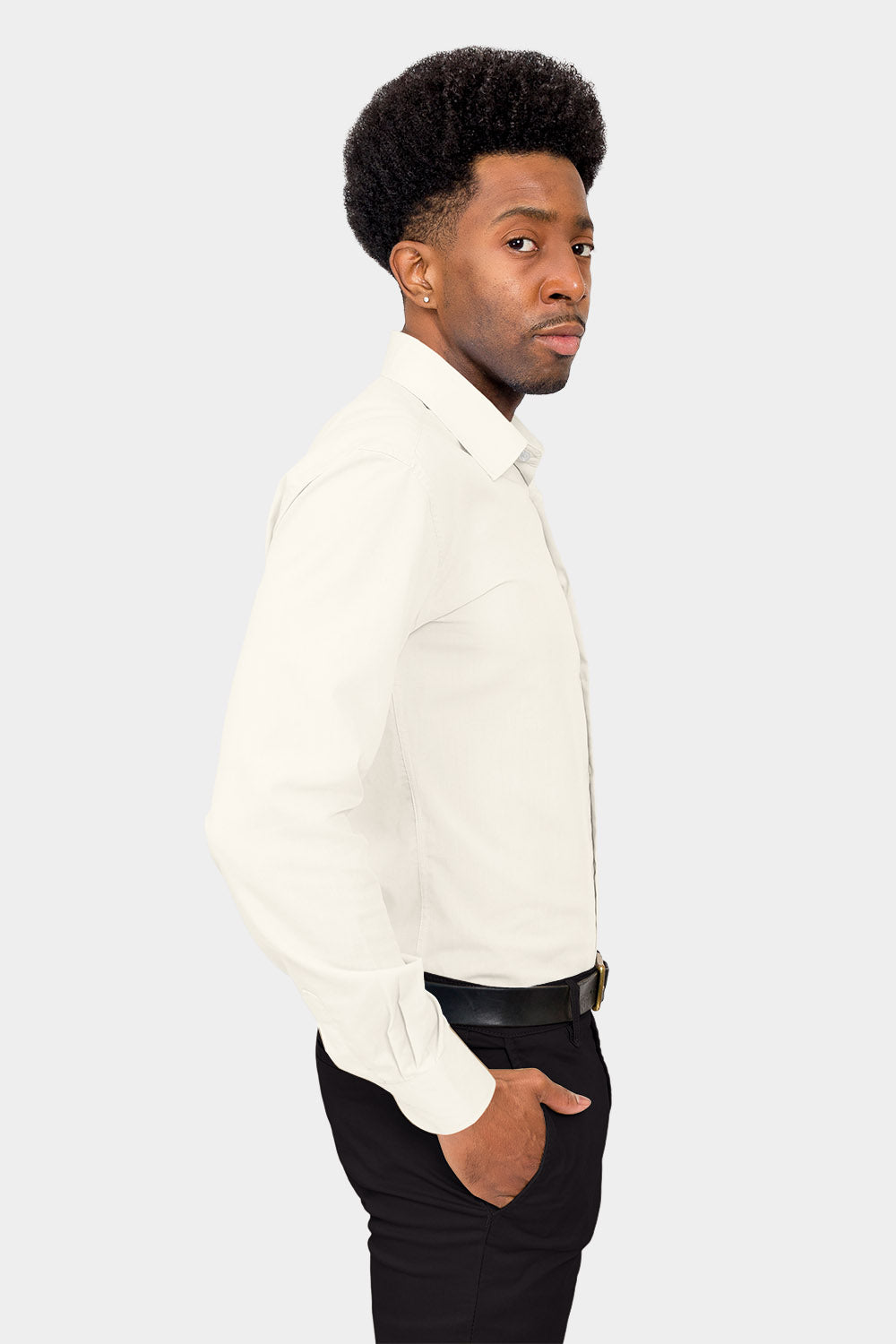 Men's Slim Fit Solid Color Dress Shirt (Ivory), Ivory / X-Large/17-17.5 Neck/36-37 Sleeve Men's Slim Fit Solid Color Dress Shirt (Ivory), Ivory / X-Large/17-17.5 Neck/36-37 Sleeve