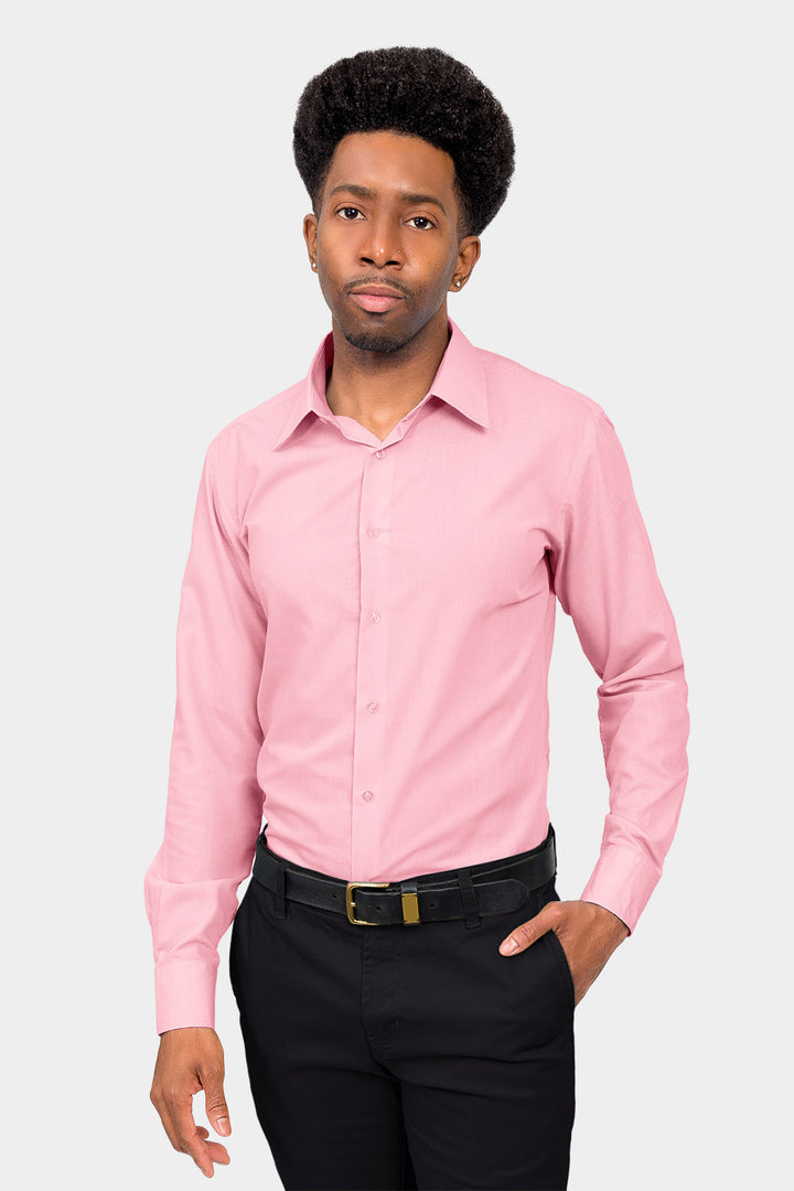 Men's Slim Fit Solid Color Dress Shirt (Pink) Pink / X-Large/17-17.5 Neck/34-35 Sleeve Men's Slim Fit Solid Color Dress Shirt (Pink) Pink / X-Large/17-17.5 Neck/34-35 Sleeve