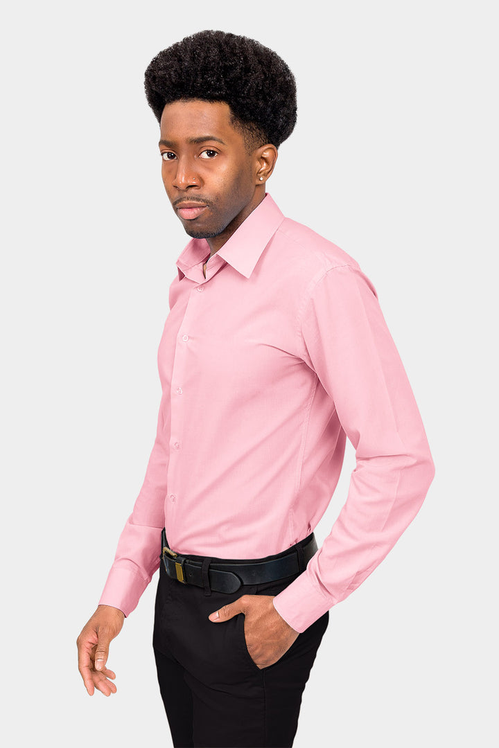 Men's Slim Fit Solid Color Dress Shirt (Pink) Pink / X-Large/17-17.5 Neck/34-35 Sleeve Men's Slim Fit Solid Color Dress Shirt (Pink) Pink / X-Large/17-17.5 Neck/34-35 Sleeve