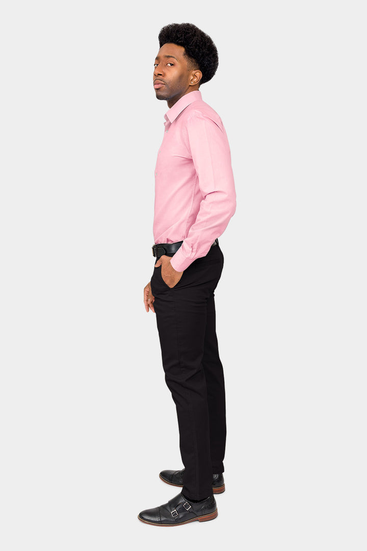 Men's Slim Fit Solid Color Dress Shirt (Pink) Pink / X-Large/17-17.5 Neck/34-35 Sleeve Men's Slim Fit Solid Color Dress Shirt (Pink) Pink / X-Large/17-17.5 Neck/34-35 Sleeve