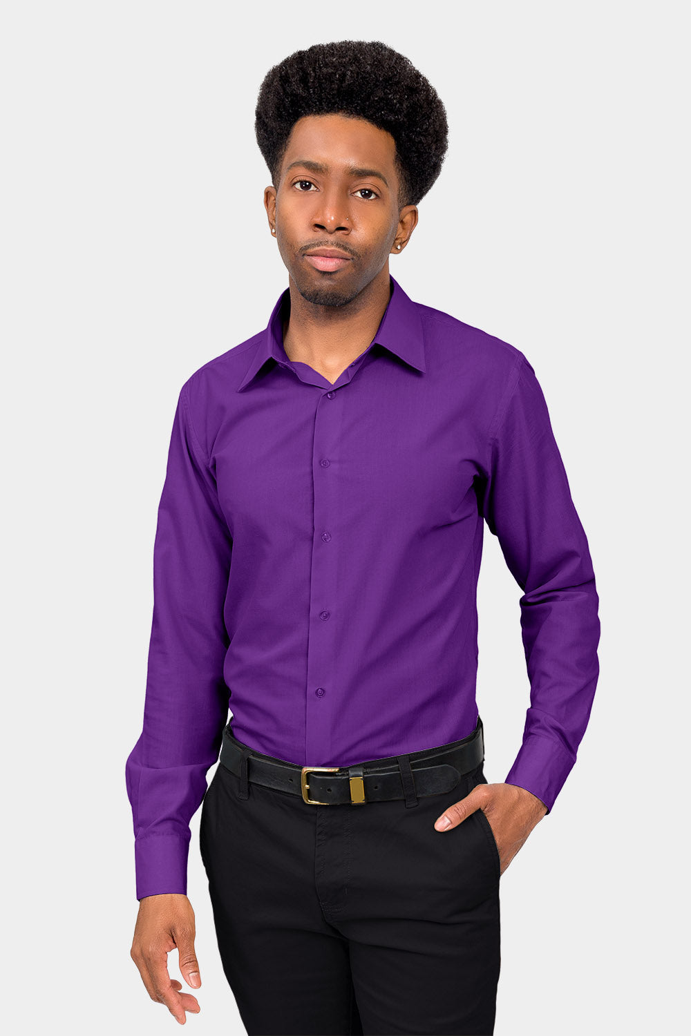 Men's Slim Fit Solid Color Dress Shirt (Purple), Purple / Large/16-16.5 Neck/32-33 Sleeve Men's Slim Fit Solid Color Dress Shirt (Purple), Purple / Large/16-16.5 Neck/32-33 Sleeve