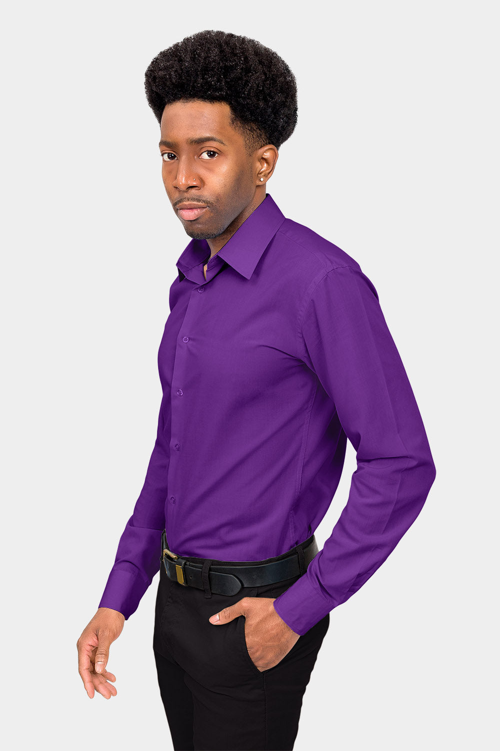 Men's Slim Fit Solid Color Dress Shirt (Purple), Purple / Large/16-16.5 Neck/32-33 Sleeve Men's Slim Fit Solid Color Dress Shirt (Purple), Purple / Large/16-16.5 Neck/32-33 Sleeve