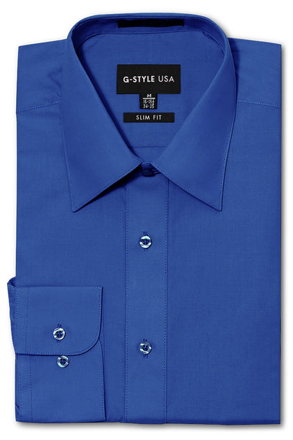 Men's Slim Fit Solid Color Dress Shirt (Royal Blue) – G-Style USA