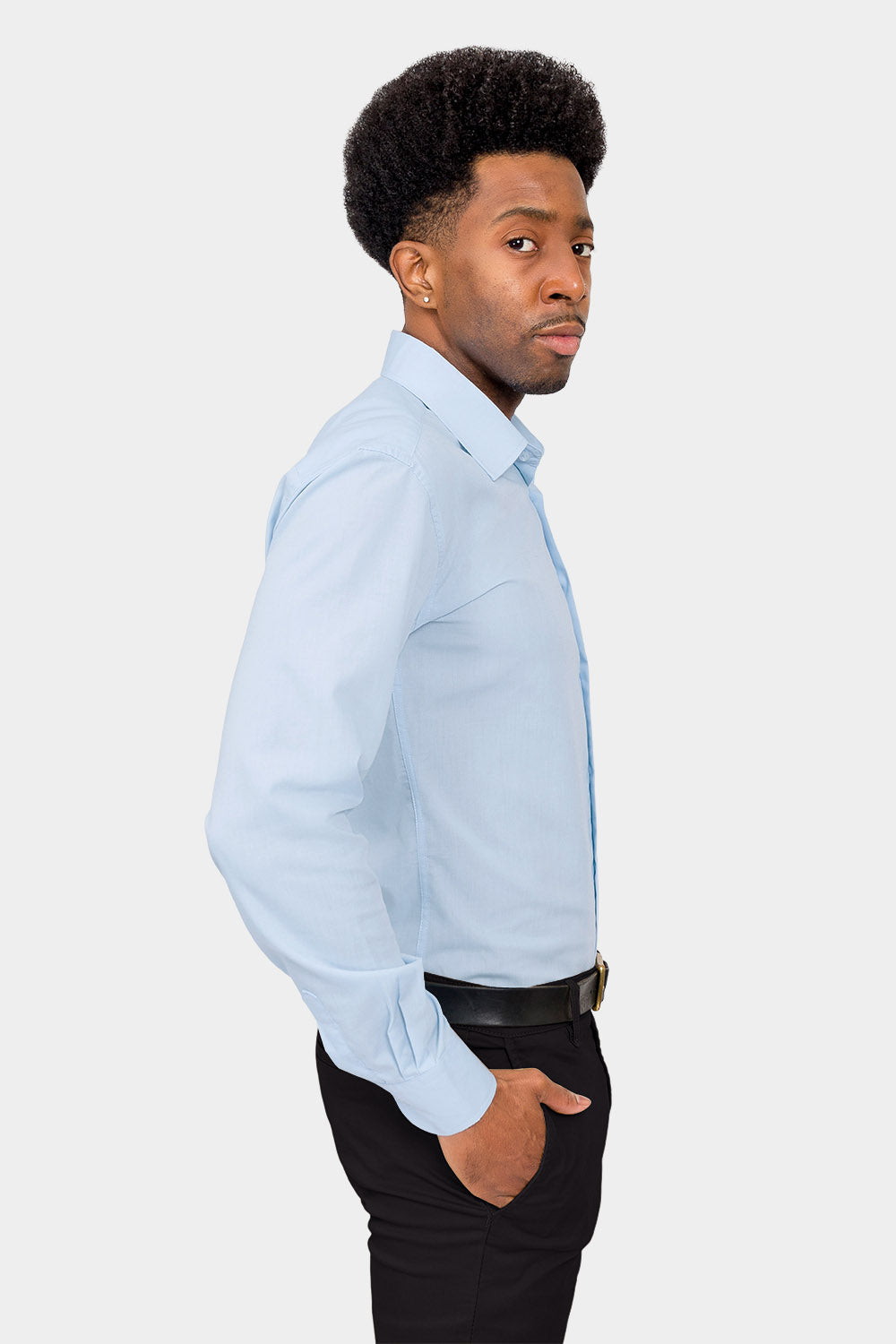 Men's Slim Fit Solid Color Dress Shirt (Sky Blue) Sky Blue / X-Large/17-17.5 Neck/32-33 Sleeve