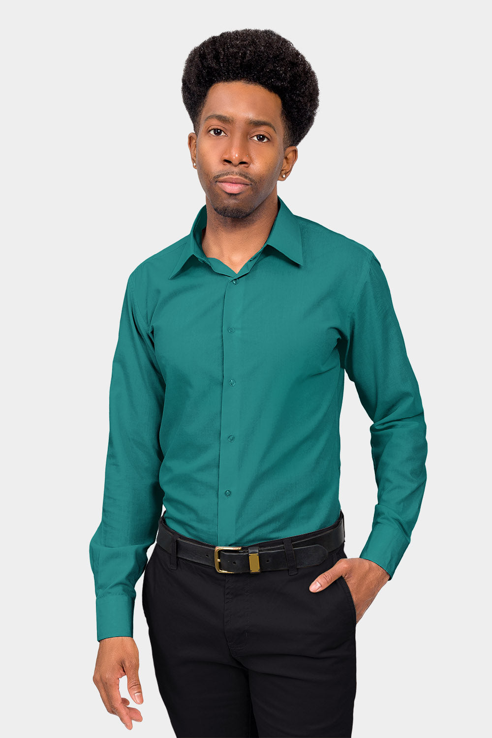 Men's Slim Fit Solid Color Dress Shirt (Teal) Teal / X-Large/17-17.5 Neck/32-33 Sleeve Men's Slim Fit Solid Color Dress Shirt (Teal) Teal / X-Large/17-17.5 Neck/32-33 Sleeve