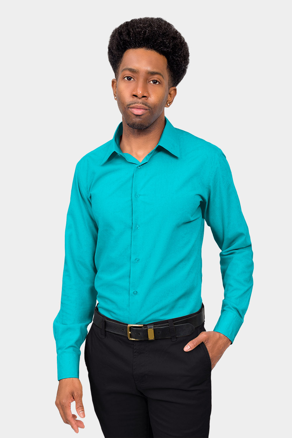 Men's Slim Fit Solid Color Dress Shirt (Turquoise) Turquoise / Medium/15-15.5 Neck/32-33 Sleeve Men's Slim Fit Solid Color Dress Shirt (Turquoise) Turquoise / Medium/15-15.5 Neck/32-33 Sleeve