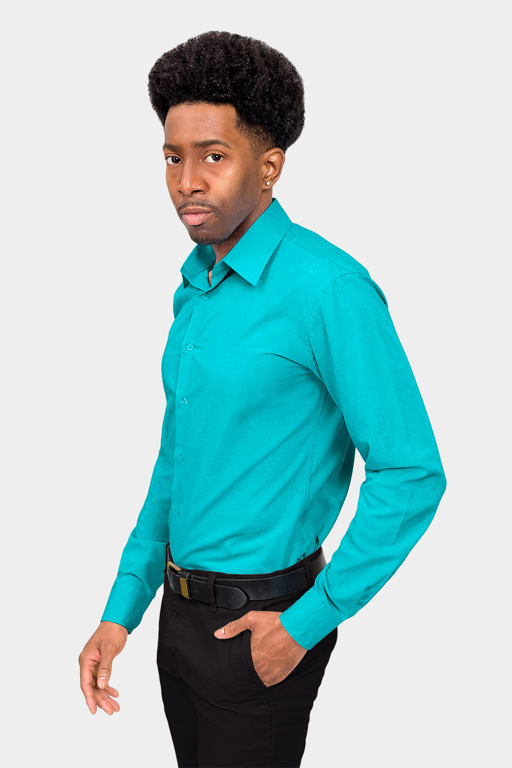 Mens Turquoise Dress Shirt Turquoise ~ Light Blue Stage Party Cotton Blend Mens Dress Shirt main image 1
