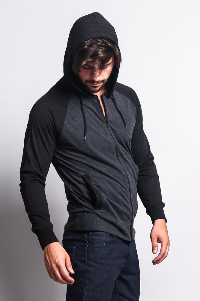 Generation XYZ Men's Raglan Long Sleeve Lightweight Hoodie – Cotton Pullover With Drawstring, Regular Fit, Machine Washable
