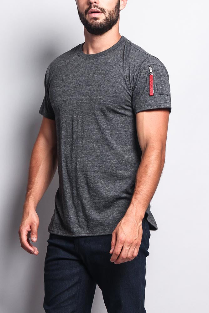 HoodedStyle Perforated Faux Suede Long Length Curved Hem T-Shirt