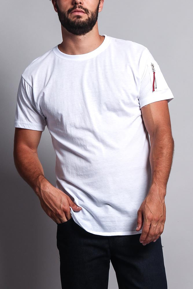 thumbnail image 2 of Men's Perforated Faux Suede Longline T-Shirt With Zipper - Curved Hem, Crew Neck, TS670-T8D 2 of 4